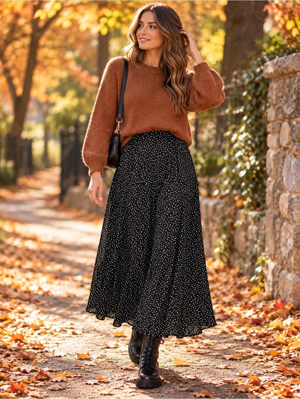 Bobeau Black White Speckled Maxi Skirt Women’s M Flowy Boho Fall